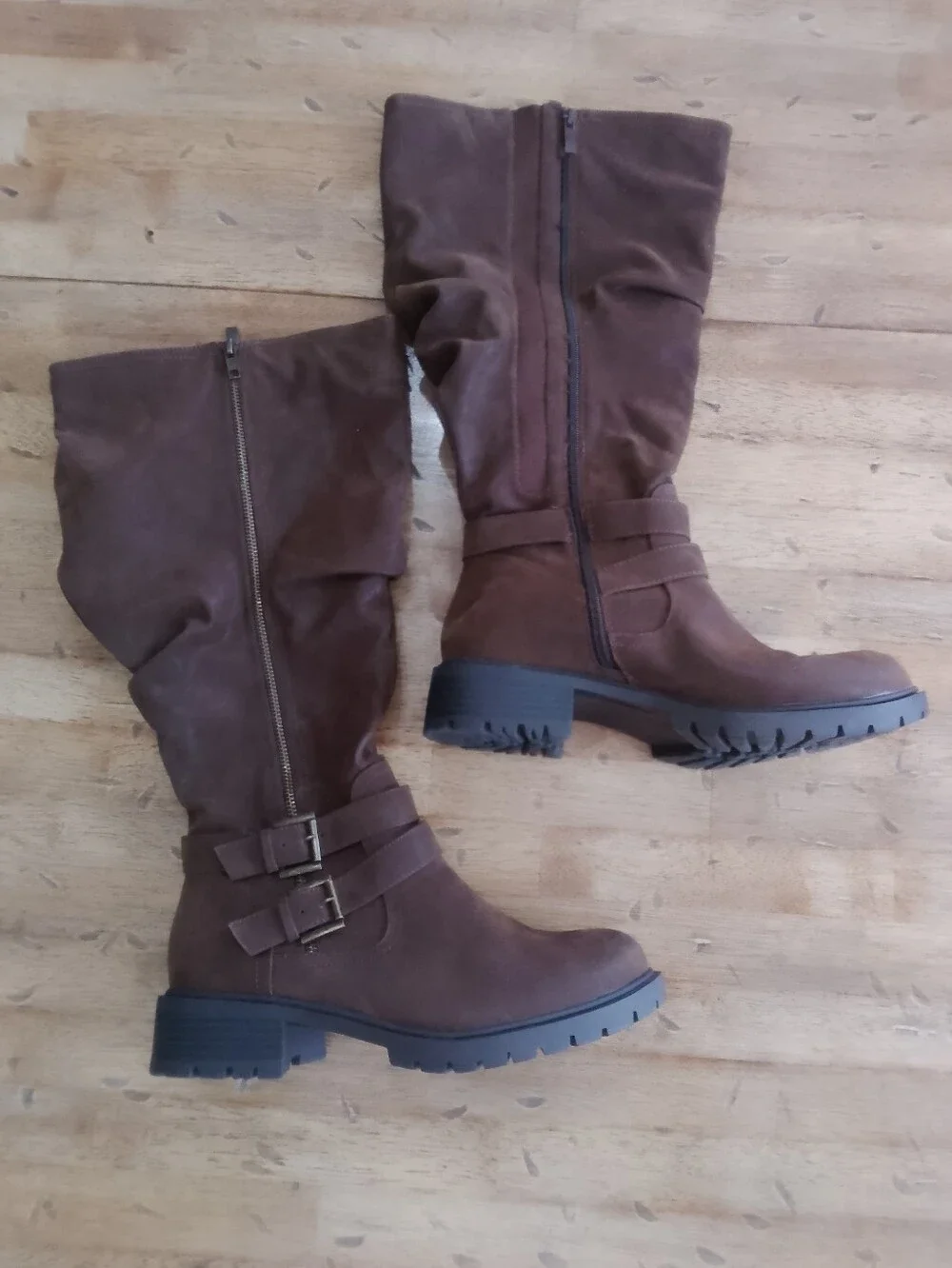 Torrid Women's Brown Suede Mid-Calf Riding Boots with Buckle Detail 9.5WW